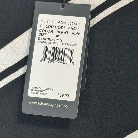 NWT Adrianna Papell Chevron Stripe Blouse M Black White 3/4 Sleeve Work Top - Picture 3 of 10
